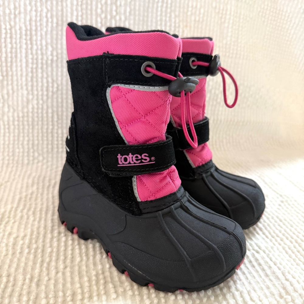 Totes Girls Snow Boots Black Pink Waterproof Winter Size 7